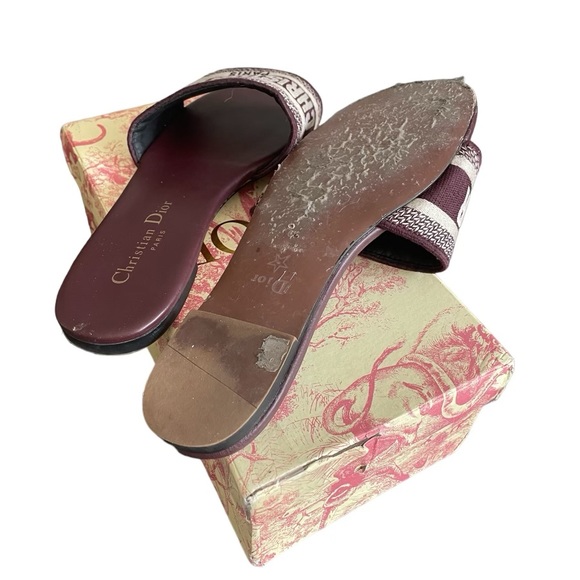 Dior Oblique Red Burgundy Slide Sandals Size 39 Dway - Picture 4 of 7